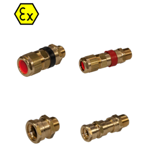 Ex Kabelverschraubung, Messing, Typ 501-453, Modell O, M20 für armierte Kabel. Kabel Ø 9,5 - 16,0 mm